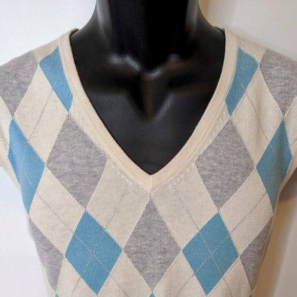 Brooks Brothers Cotton/Cashmere Turquoise/Gray/Cream Sweater Vest Unisex Size L - Picture 2 of 5